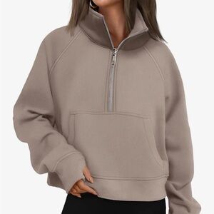 Women's Taupe Cropped Quarter-Zip Sweatshirt
